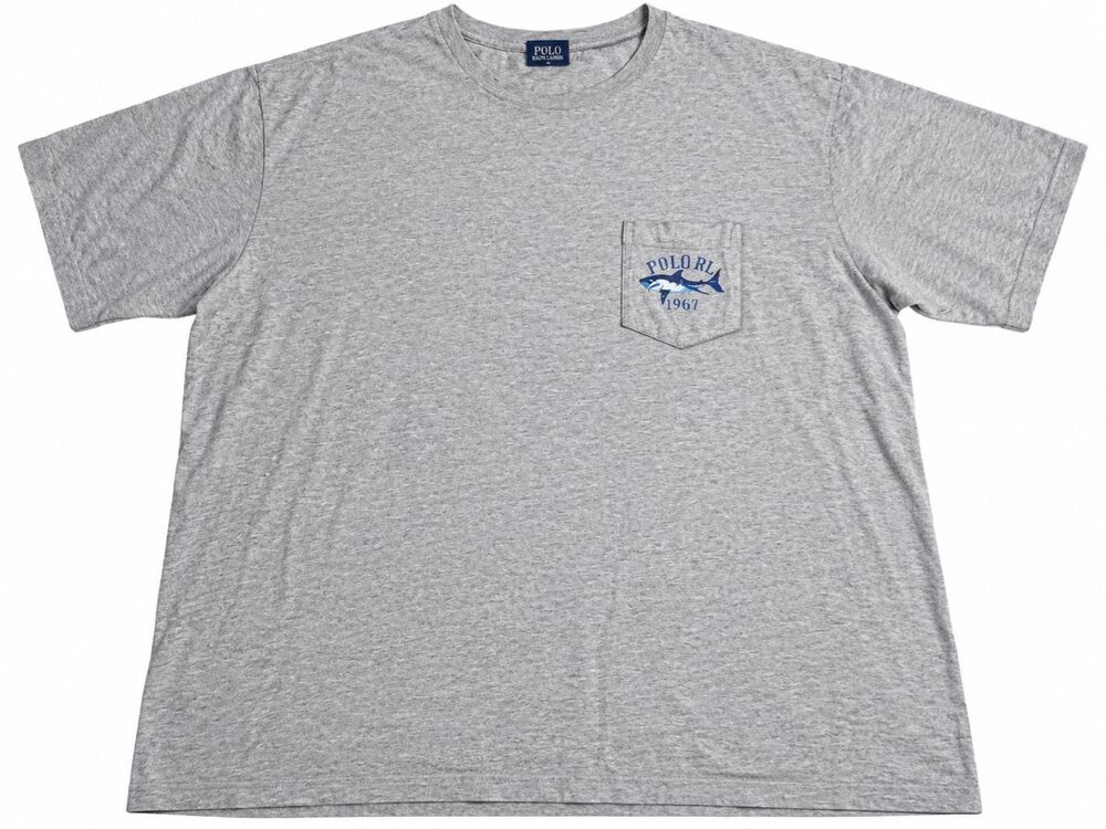 Polo Sport Ralph Lauren Spell Out RL 1967 Shark Pocket VTG T Shirt 90s Size XXL